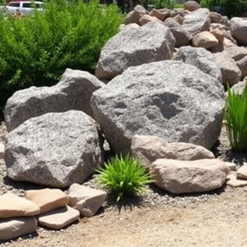 Boulders — Hand-picked accent boulders and outcropping stone, one-man up to crane-set.